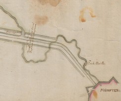 Auszug aus dem „Plan des Munsterlandschen Canaal“ von Meetsma aus dem Jahr 1724, signiert, Quelle: Landesarchiv NRW, Abteilung Westfalen W 051/Karten A Nr. 5066