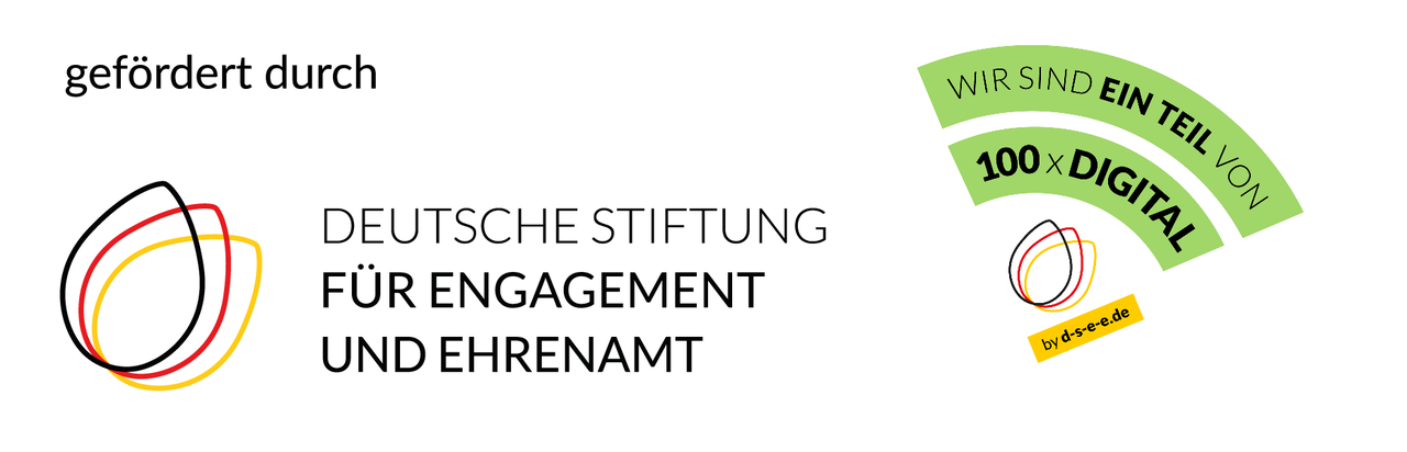 Zu sehen ist der Schriftzug "Gefördert durch" und darunter stehend das Logo der Stiftung für Engagement und Ehrenamt (DSEE).