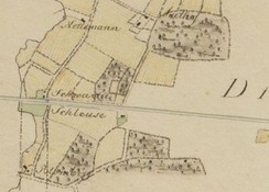 Die Lage der steinernen Schleuse 1821, Quelle: Landesarchiv NRW, Abteilung Westfalen W 051/Karten A Nr. 4939 (Auszug)