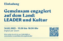 Ausschnitt des Einladungsfolders Gemeinsam engagiert auf dem Land: LEADER und Kultur, 14.02.2025, digitale Veranstaltung